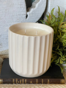 Leather + Violet 28oz Soy Candle in White Pottery