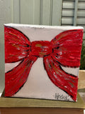Jill Harper 8" Red Ribbon with Epoxy Cube Canvas Art