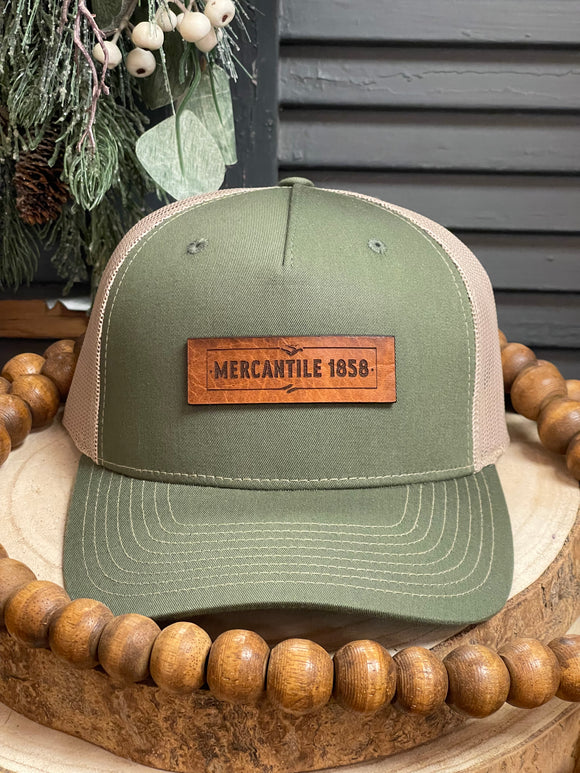 Olive/Tan Mercantile 1858 Leather Patch Hat