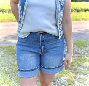 Turn-Up Denim Shorts