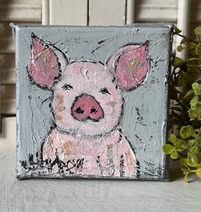 Jill Harper 4" Little Pig Canvas Art