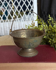 Hammered Brass Basket w/ Handle Made in India