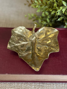 Vintage Solid Brass Leaf Dish w/ Feet