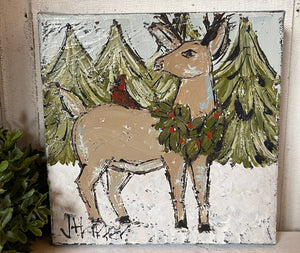 Jill Harper 6" Deer & Cardinal Canvas Painting