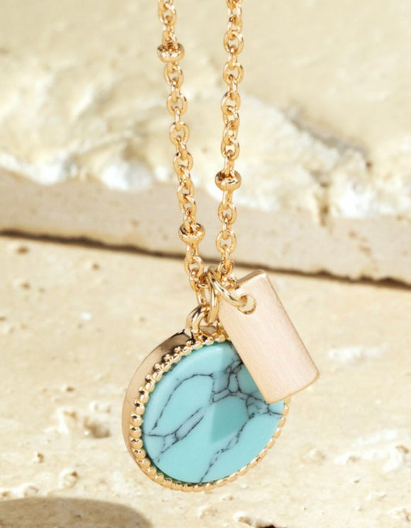 Round Turquoise & Gold Tag Necklace
