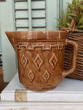 Vintage Brown Stoneware Pitcher with Diamond Detail