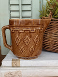 Vintage Brown Stoneware Pitcher with Diamond Detail