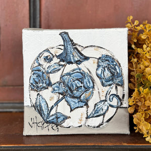 Jill Harper 6" Blue & White Pumpkin Canvas Art