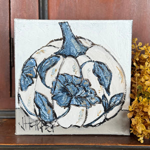 Jill Harper 8" Blue & White Pumpkin Canvas Art