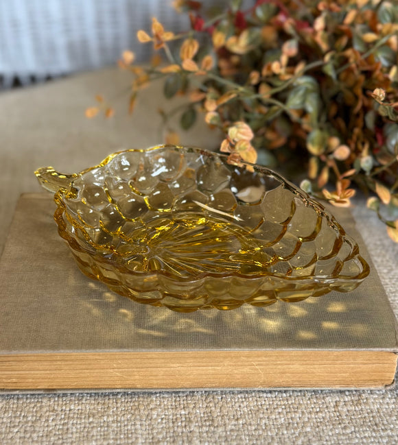 Vintage Carnival Glass Dish w/ Etched Grapes