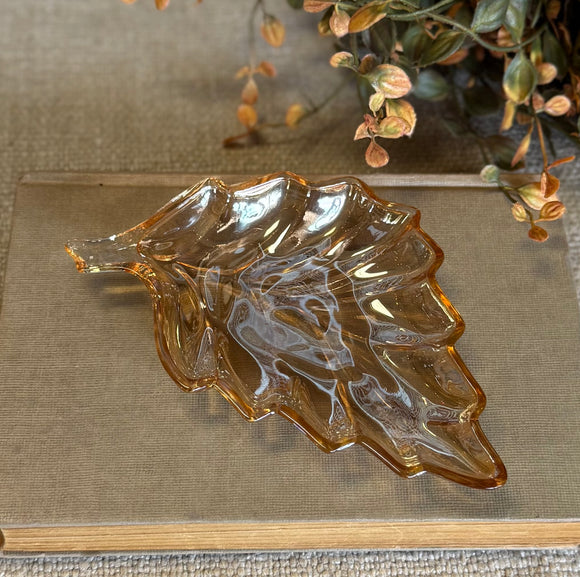Vintage Carnival Glass Leaf-Shaped Dish
