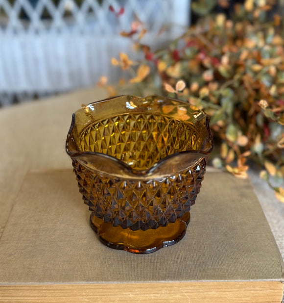 Vintage Etched Amber Glass Votive