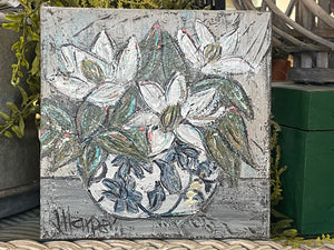 Jill Harper 8" Flowers in Blue Transferware Vase Canvas Painting