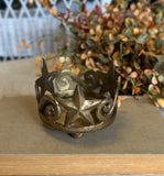 Vintage Footed Brass Candle Pillar Holder w/ Stars