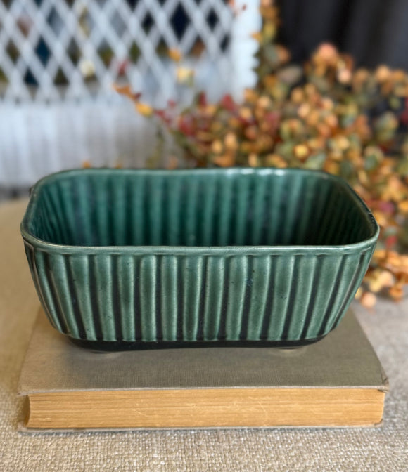 Vintage Green Fluted USA Brush Pottery Planter