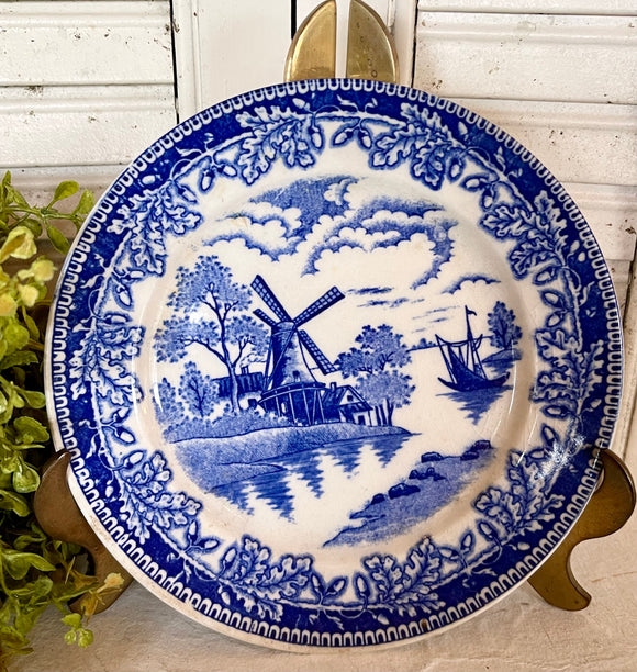 Vintage Japan Windmill Blue & White Transferware Plate
