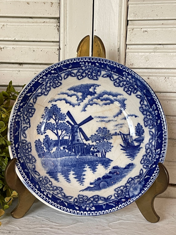 Vintage Japan Windmill Blue & White Transferware Bowl