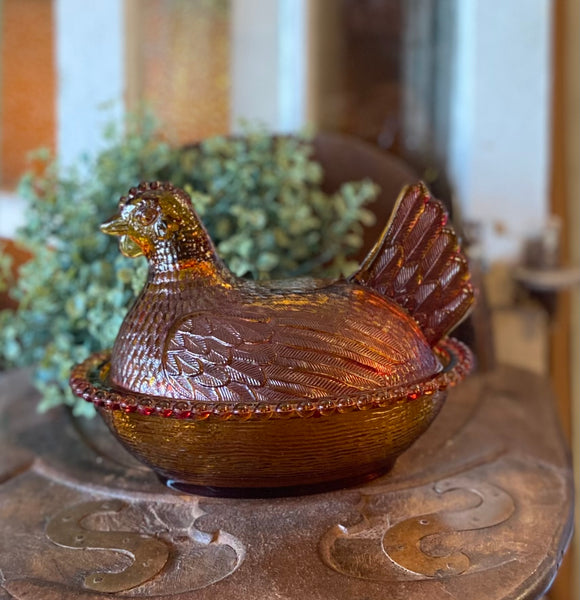 Vintage Amberina Glass Nesting Hen Dish