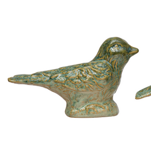 Green Reactive-Glazed Stoneware Bird