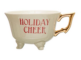 Stoneware Footed & Electroplated Teacup w/ Holiday Sentiment