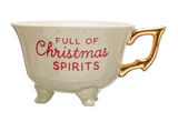 Stoneware Footed & Electroplated Teacup w/ Holiday Sentiment