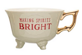 Stoneware Footed & Electroplated Teacup w/ Holiday Sentiment