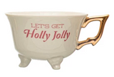 Stoneware Footed & Electroplated Teacup w/ Holiday Sentiment