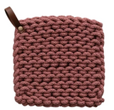 Square Crocheted Pot Holder w/ Leather Loop