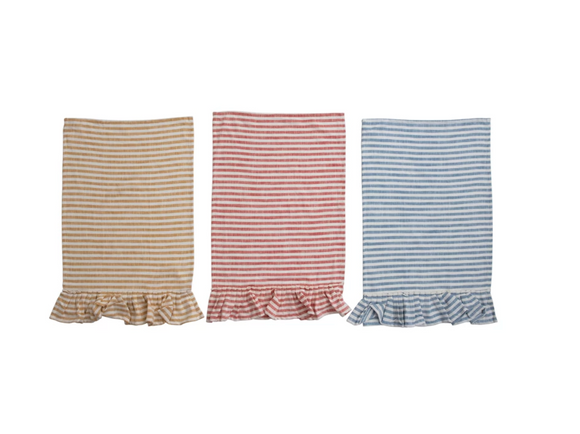 Cotton Striped Tea Towel w/ Ruffle