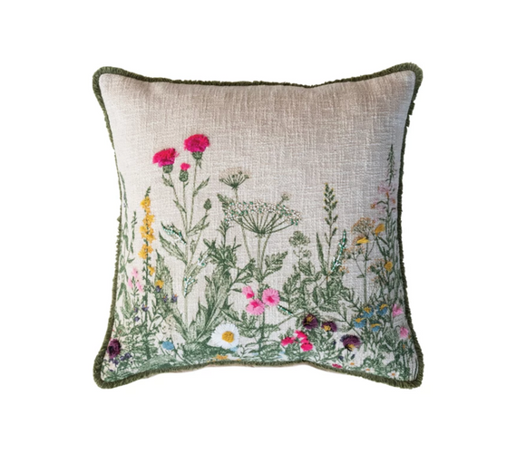 Floral Printed Pillow w/ Embroidery & Beads