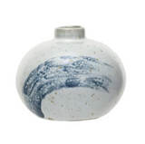 Hand-Painted Blue & White Stoneware Vase