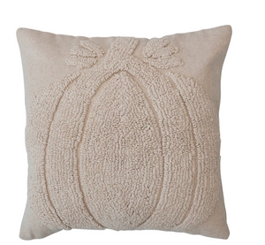 Cotton Slub Tufted Pillow w/ Pumpkin & Chambray Back