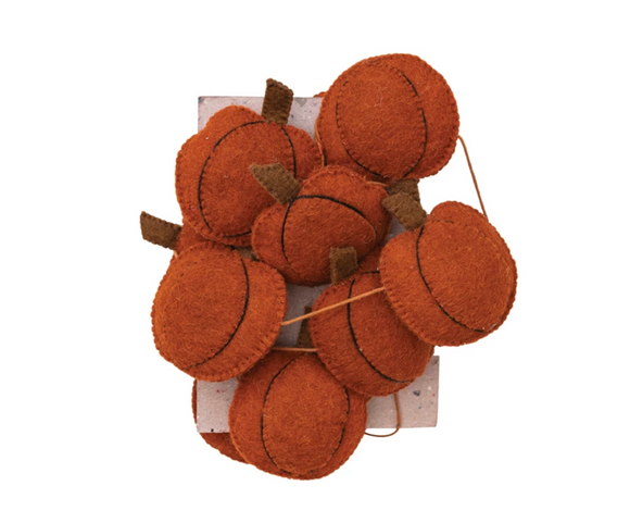 Handmade Wool Felt Pumpkin Garland w/ Embroidery