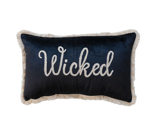 Wicked Cotton Velvet Lumbar Pillow w/ Embroidery & Fringe