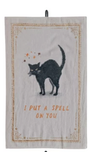 Chambray Tea Towel w/ Halloween Image & Saying