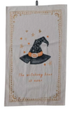 Chambray Tea Towel w/ Halloween Image & Saying