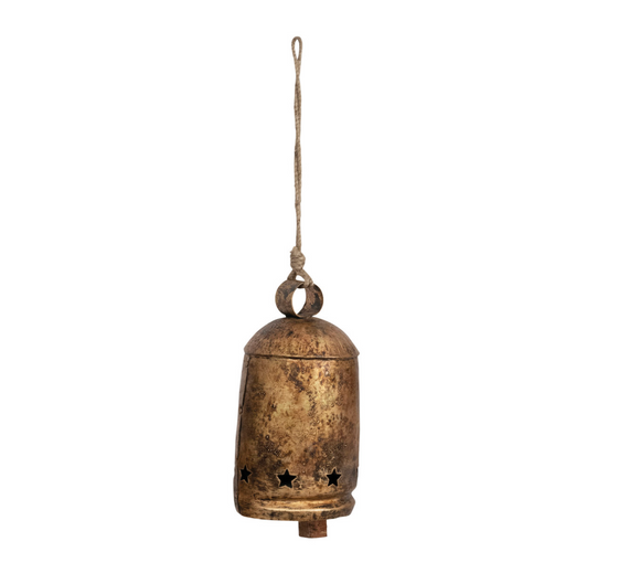 Metal Bell on Jute Rope w/ Star Cut-Outs