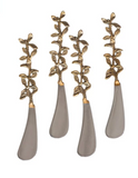 Stainless Steel & Brass Canape Knife Set w/ Leaf-Shaped Handle