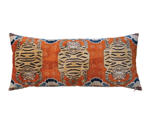 Tiger Cotton Velvet Printed Lumbar Pillow