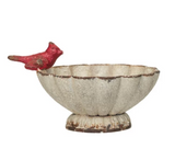 Fluted Pewter Dish w/ Decorative Cardinal