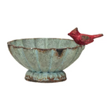 Fluted Pewter Dish w/ Decorative Cardinal