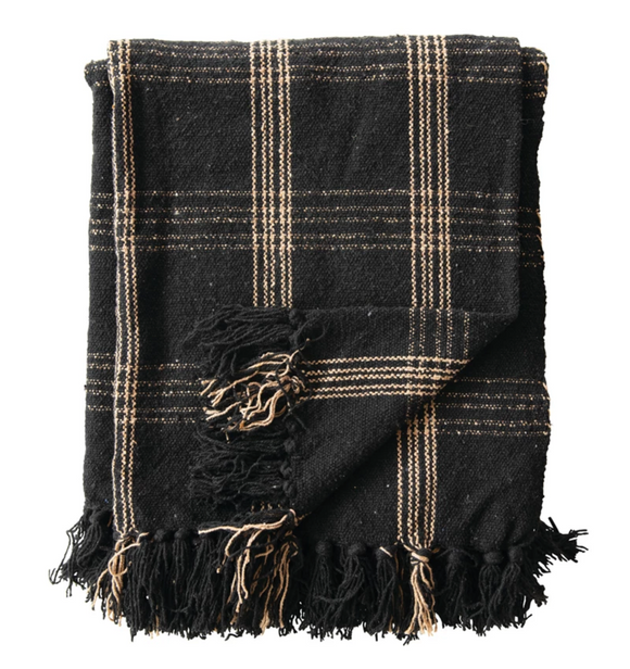 Woven Cotton Blend Throw w/ Fringe