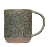 Debossed Green Stoneware Mug