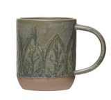 Debossed Green Stoneware Mug