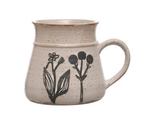 Debossed Stoneware Mug w/ Floral Design