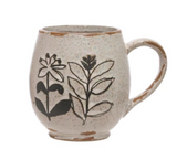 Debossed Stoneware Mug w/ Floral Design