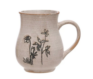 Debossed Stoneware Mug w/ Floral Design