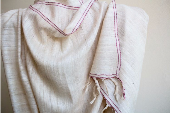 Natural & Mulberry Double Stripe Eri Silk Hand Spun & Hand Woven Scarf