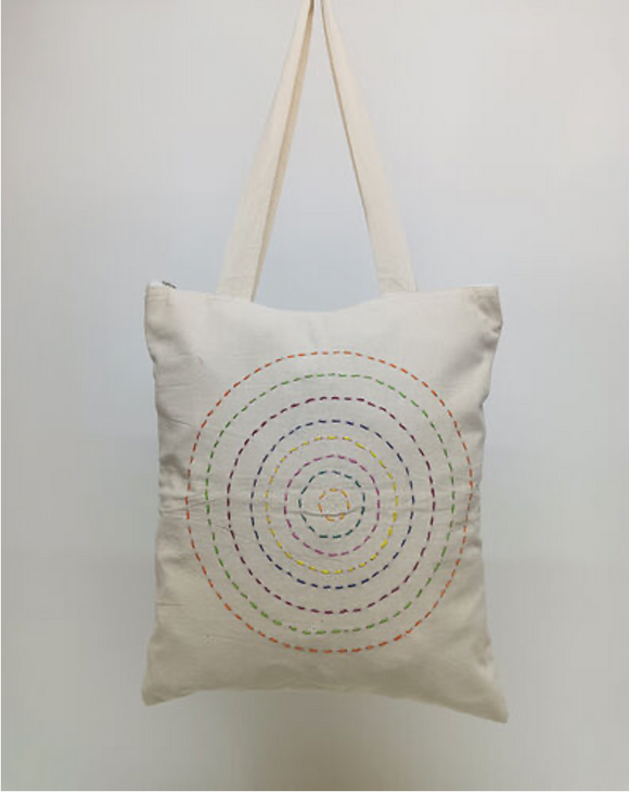 Embroidered Circles Cotton Bag