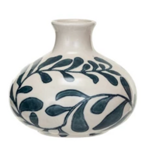 Round Hand-Painted Stoneware Vase